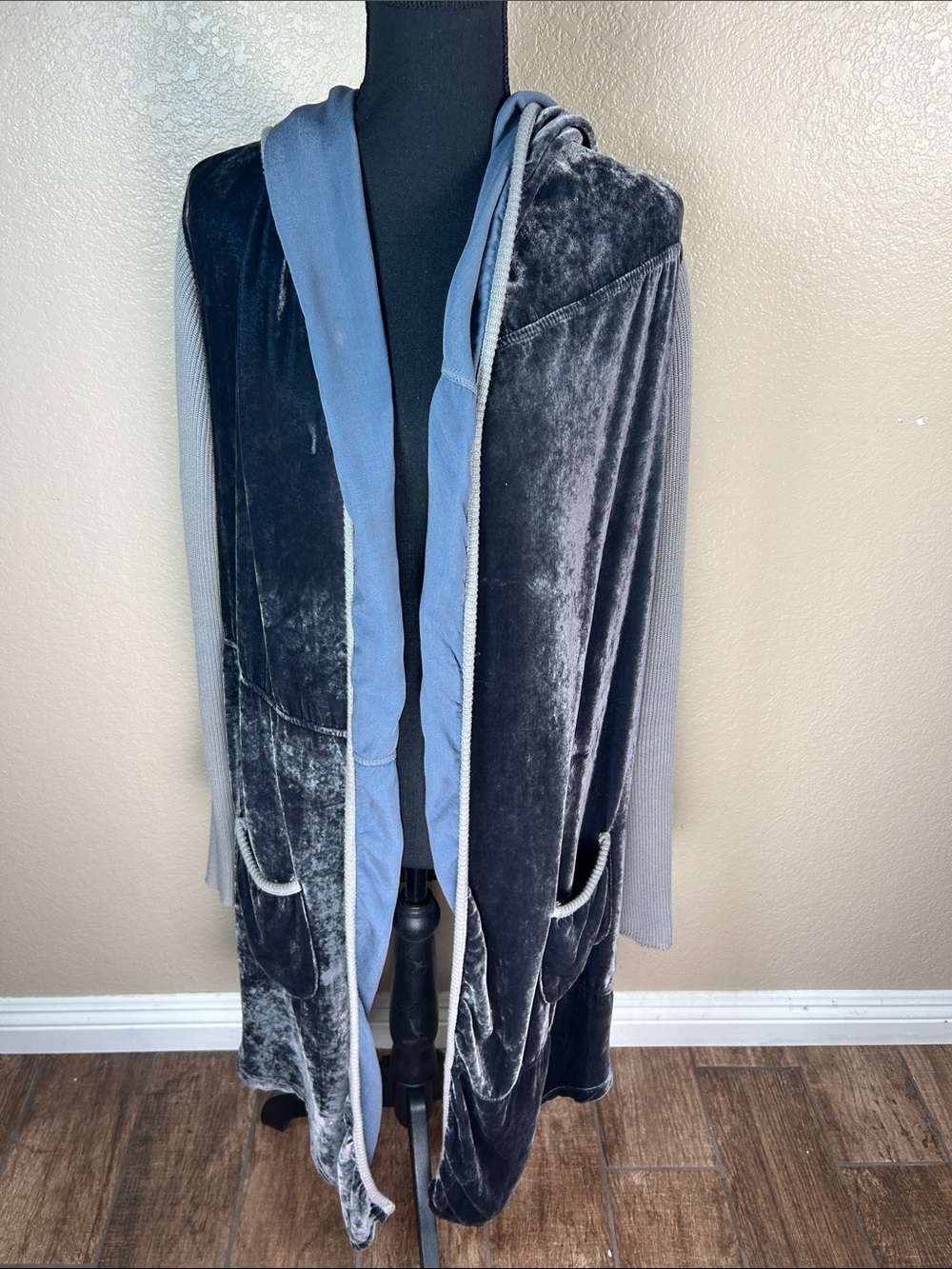 Pete & Greta by Johnny Was Silk Blend Velvet Hooded Coatigan Duster M